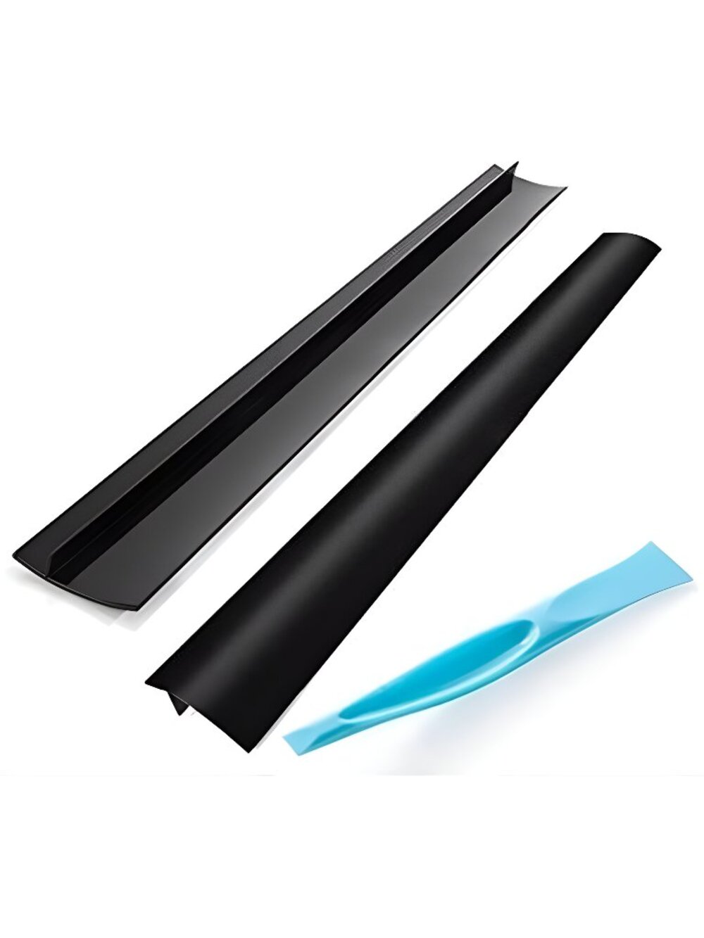 2 X Silicone Stove Gap Cover | Counter Top Stove Fills Gap - Glossy Black